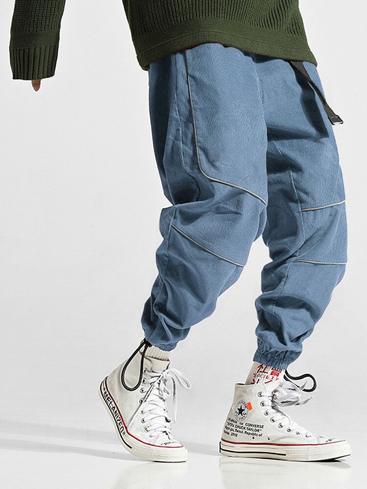 Pantalones Jogger Cargo Con Cordón De Color Sólido Para Hombre Con Bolsillo