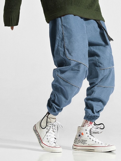 Pantalones Jogger Cargo Con Cordón De Color Sólido Para Hombre Con Bolsillo