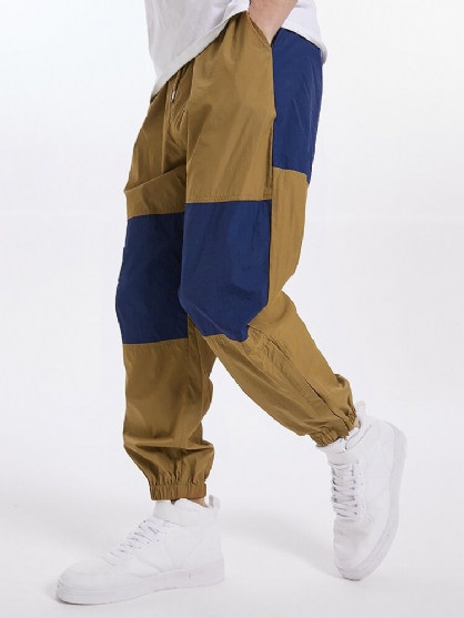 Pantalones Jogger De Cintura Con Cordón De Retazos De Color En Contraste Para Hombre