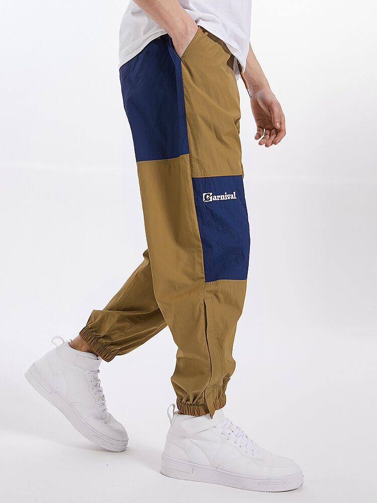 Pantalones Jogger De Cintura Con Cordón De Retazos De Color En Contraste Para Hombre