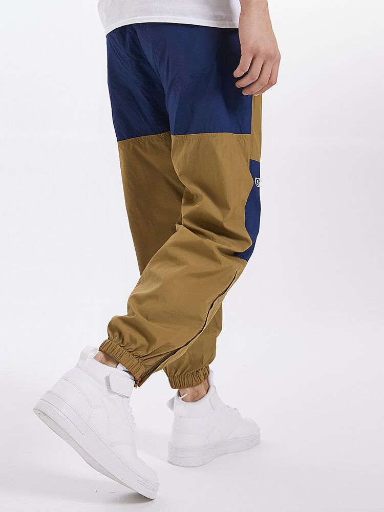 Pantalones Jogger De Cintura Con Cordón De Retazos De Color En Contraste Para Hombre