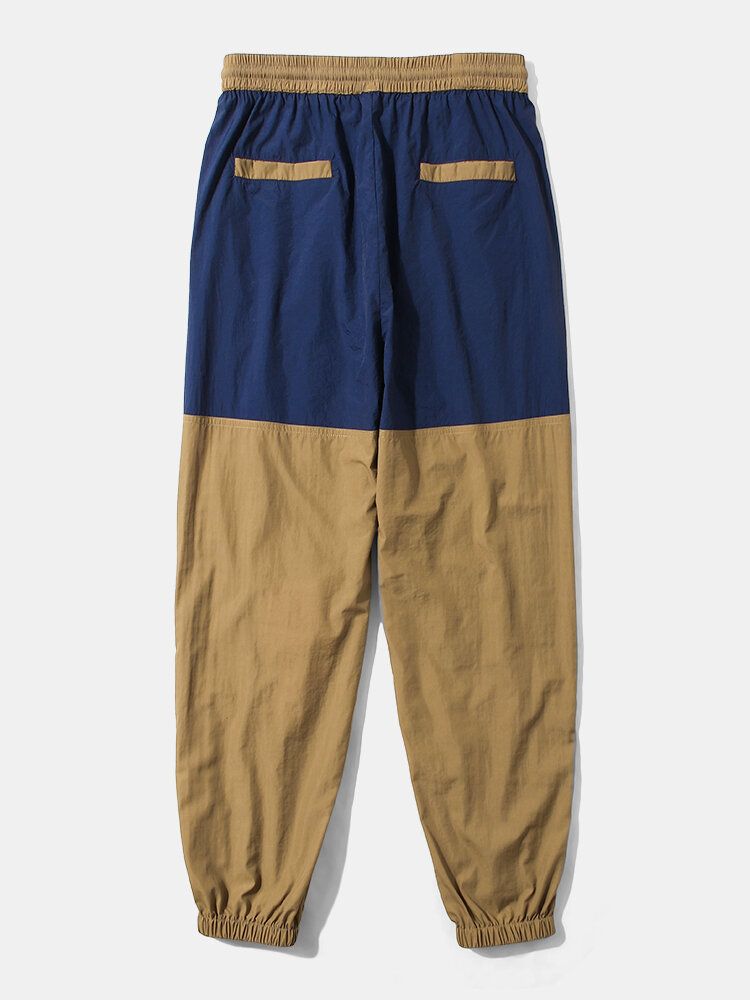 Pantalones Jogger De Cintura Con Cordón De Retazos De Color En Contraste Para Hombre