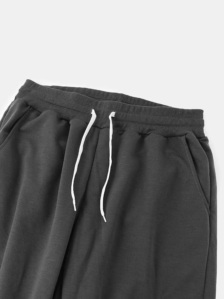 Pantalones Jogger De Cintura Elástica Con Cordón Sólido De Algodón Para Hombre Con Múltiples Bolsillos