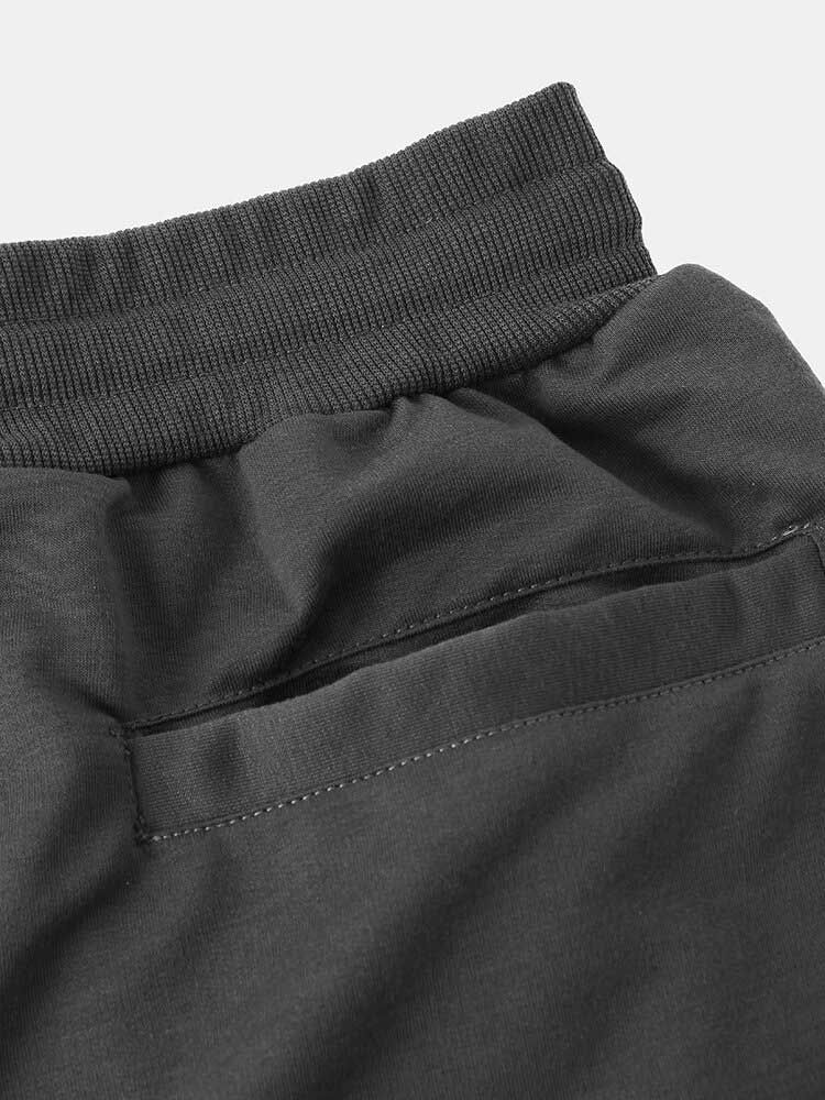 Pantalones Jogger De Cintura Elástica Con Cordón Sólido De Algodón Para Hombre Con Múltiples Bolsillos