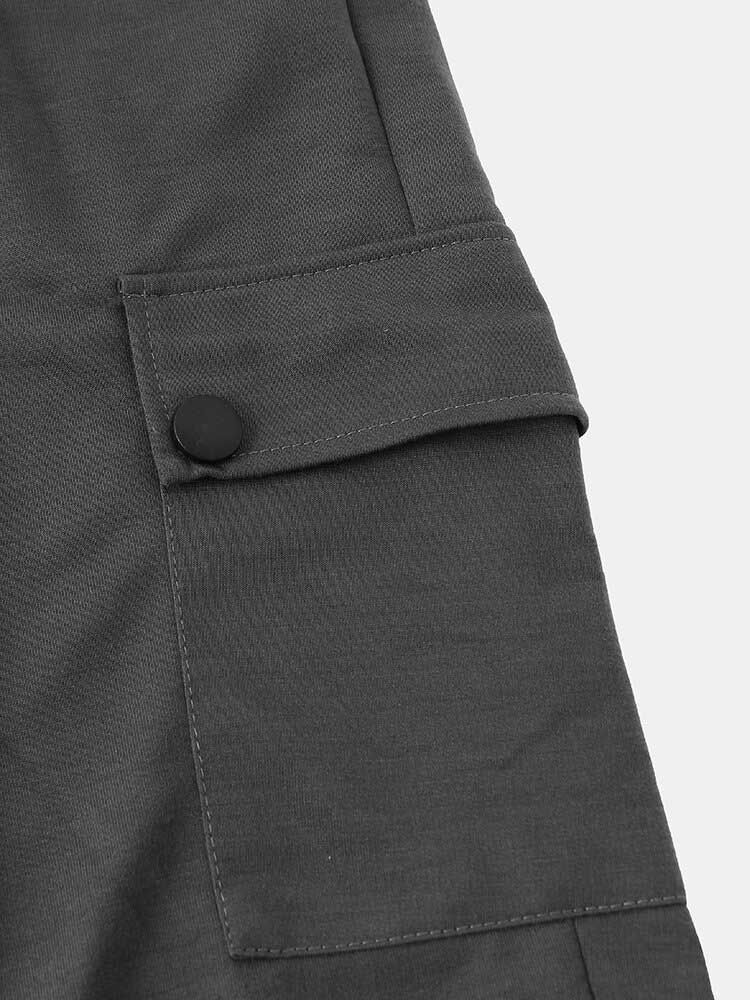 Pantalones Jogger De Cintura Elástica Con Cordón Sólido De Algodón Para Hombre Con Múltiples Bolsillos