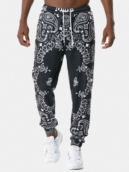 Pantalones Jogger Con Cordón De Casaul Con Estampado De Paisley Y Bolsillo Para Hombre