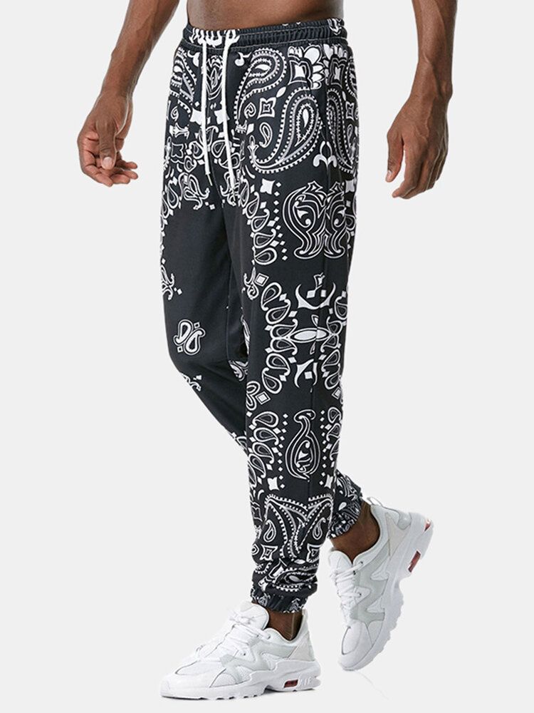 Pantalones Jogger Con Cordón De Casaul Con Estampado De Paisley Y Bolsillo Para Hombre