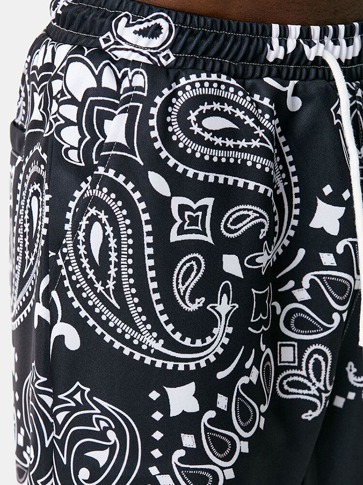 Pantalones Jogger Con Cordón De Casaul Con Estampado De Paisley Y Bolsillo Para Hombre