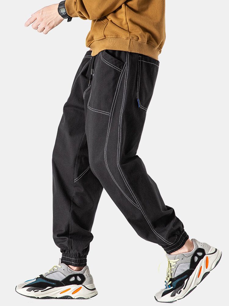 Pantalones Jogger Con Cordón Suelto Y Costura Para Hombre Con Bolsillo Grande