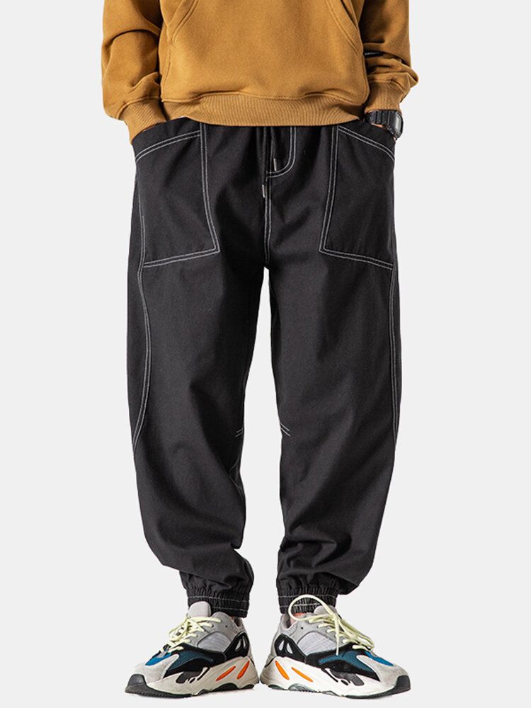 Pantalones Jogger Con Cordón Suelto Y Costura Para Hombre Con Bolsillo Grande