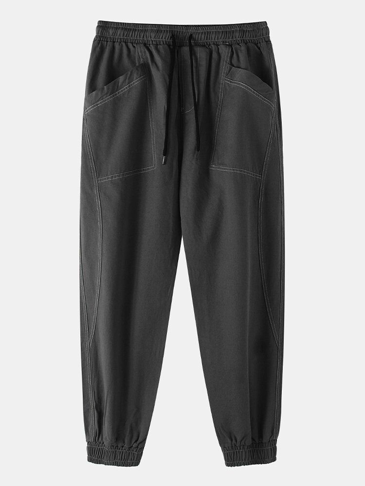 Pantalones Jogger Con Cordón Suelto Y Costura Para Hombre Con Bolsillo Grande