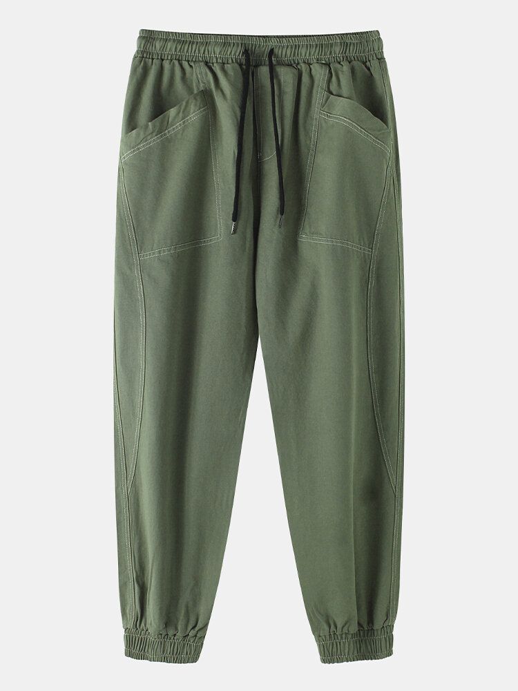 Pantalones Jogger Con Cordón Suelto Y Costura Para Hombre Con Bolsillo Grande