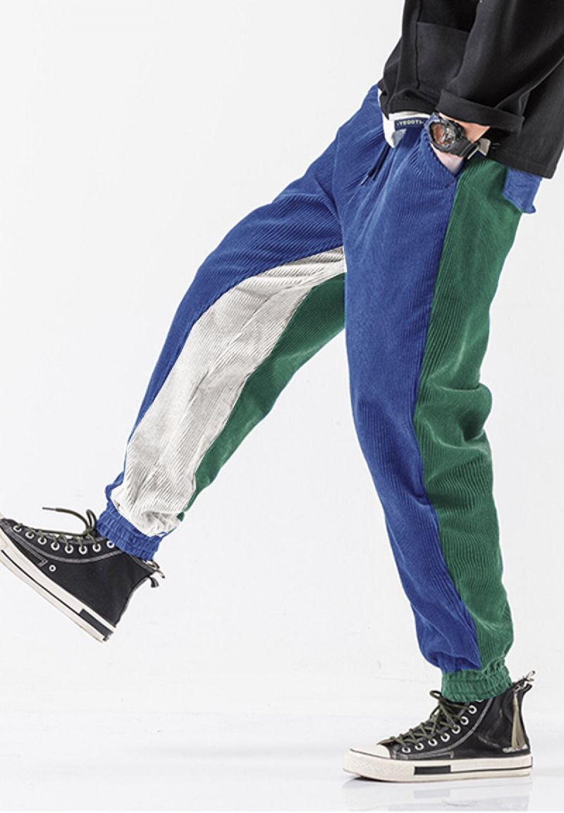 Pantalones Jogger De Pana Con Bolsillo De Retazos Sueltos Con Cordón De Cintura Media Para Hombres