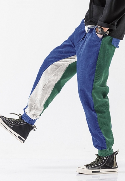 Pantalones Jogger De Pana Con Bolsillo De Retazos Sueltos Con Cordón De Cintura Media Para Hombres