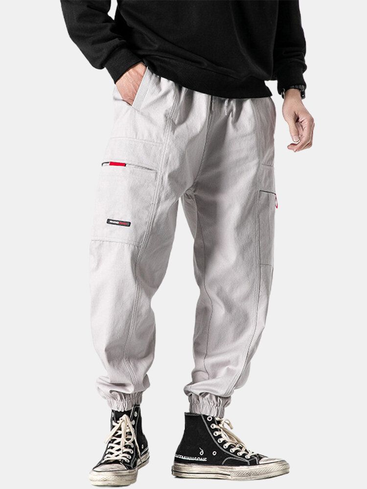 Pantalones De Jogging Cargo Con Cordón De Algodón Elástico Con Detalle De Costuras Para Hombre