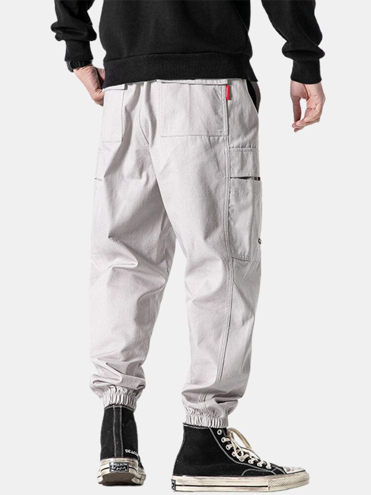 Pantalones De Jogging Cargo Con Cordón De Algodón Elástico Con Detalle De Costuras Para Hombre