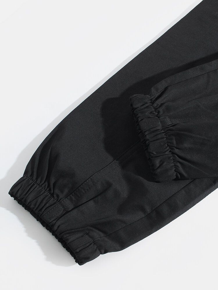 Pantalones De Jogging Cargo Con Cordón De Algodón Elástico Con Detalle De Costuras Para Hombre