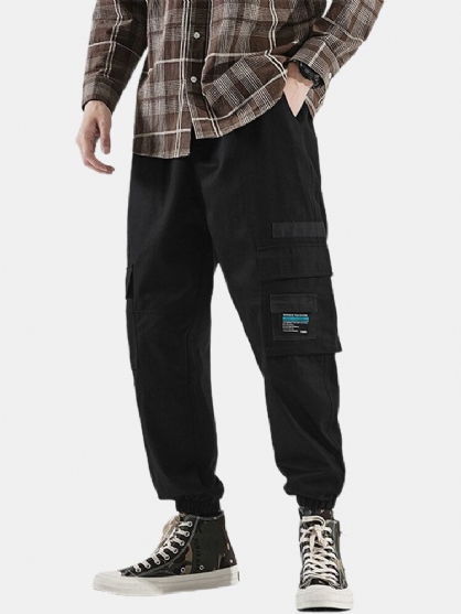 Pantalones De Jogging Cargo Con Cordón Elástico En El Tobillo Con Apliques De Múltiples Bolsillos Para Hombre