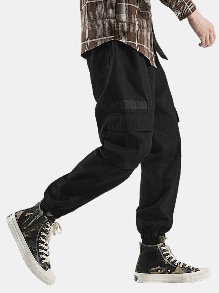 Pantalones De Jogging Cargo Con Cordón Elástico En El Tobillo Con Apliques De Múltiples Bolsillos Para Hombre