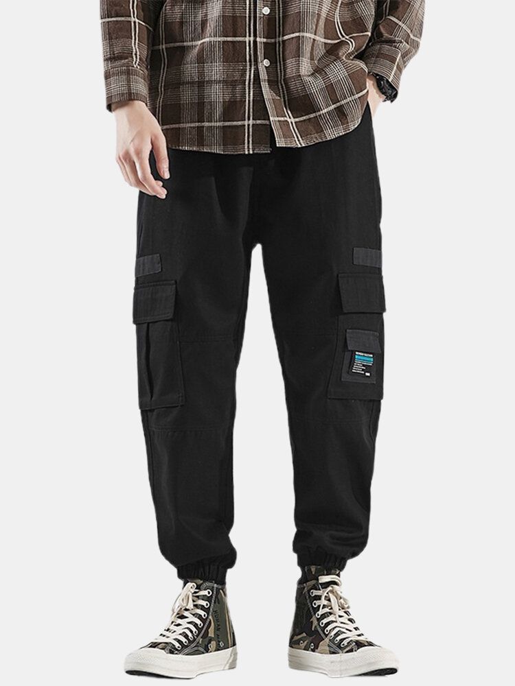 Pantalones De Jogging Cargo Con Cordón Elástico En El Tobillo Con Apliques De Múltiples Bolsillos Para Hombre