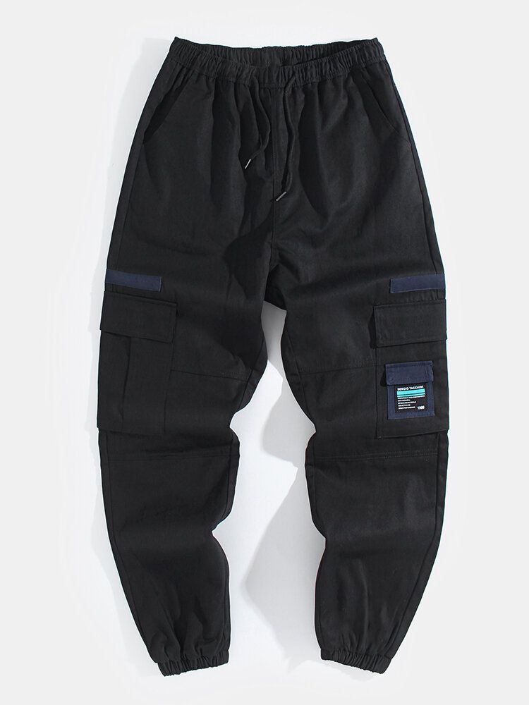 Pantalones De Jogging Cargo Con Cordón Elástico En El Tobillo Con Apliques De Múltiples Bolsillos Para Hombre