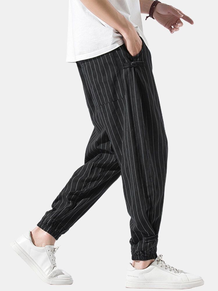 Pantalones De Jogging Casuales Con Bolsillo De Cintura Elástica De Rana China A Rayas Para Hombre