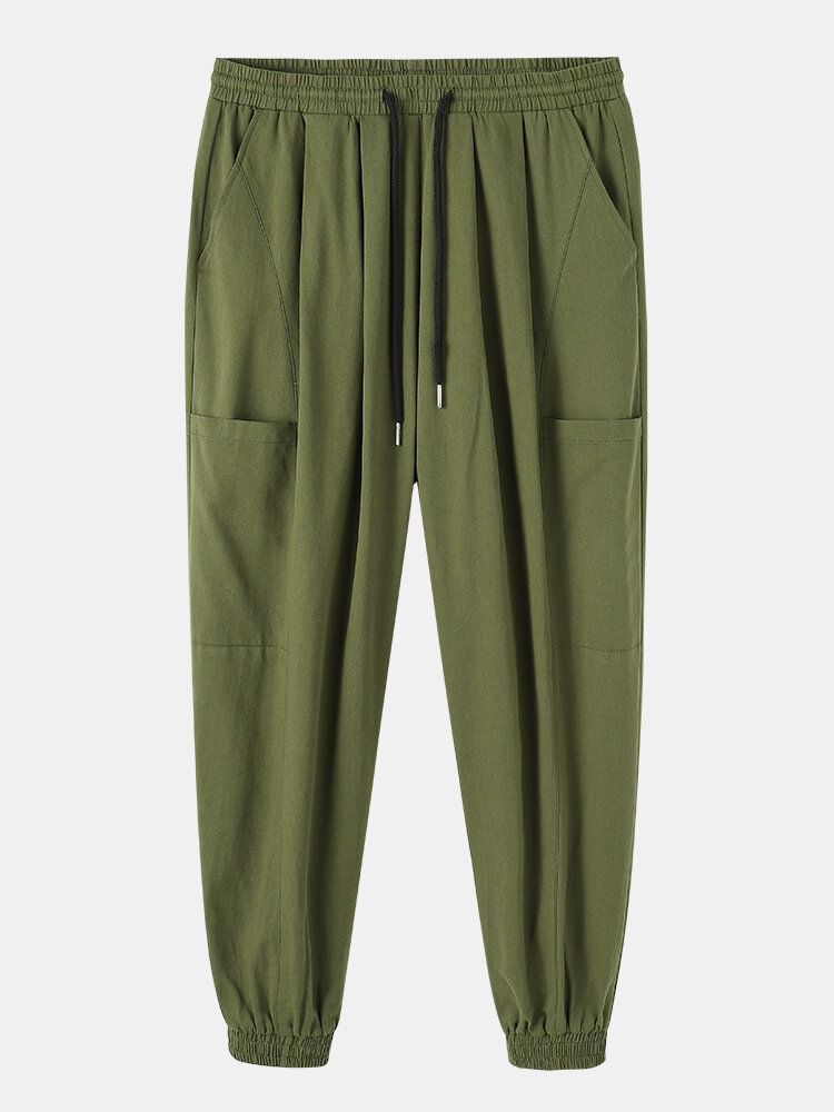 Pantalones De Jogging Con Cordón De Cintura Media De Algodón 100% Para Hombre Con Bolsillo