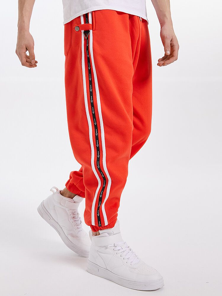 Pantalones De Jogging Con Cordón Y Cordón De Letras Laterales Para Hombre Con Bolsillo