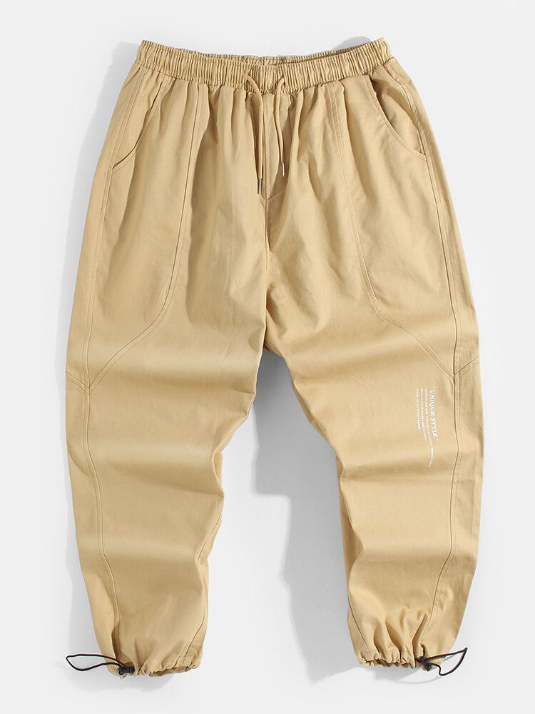 Pantalones De Jogging Con Puños Con Cordón Y Detalle De Costura Con Estampado De Letras Para Hombre Con Bolsillo