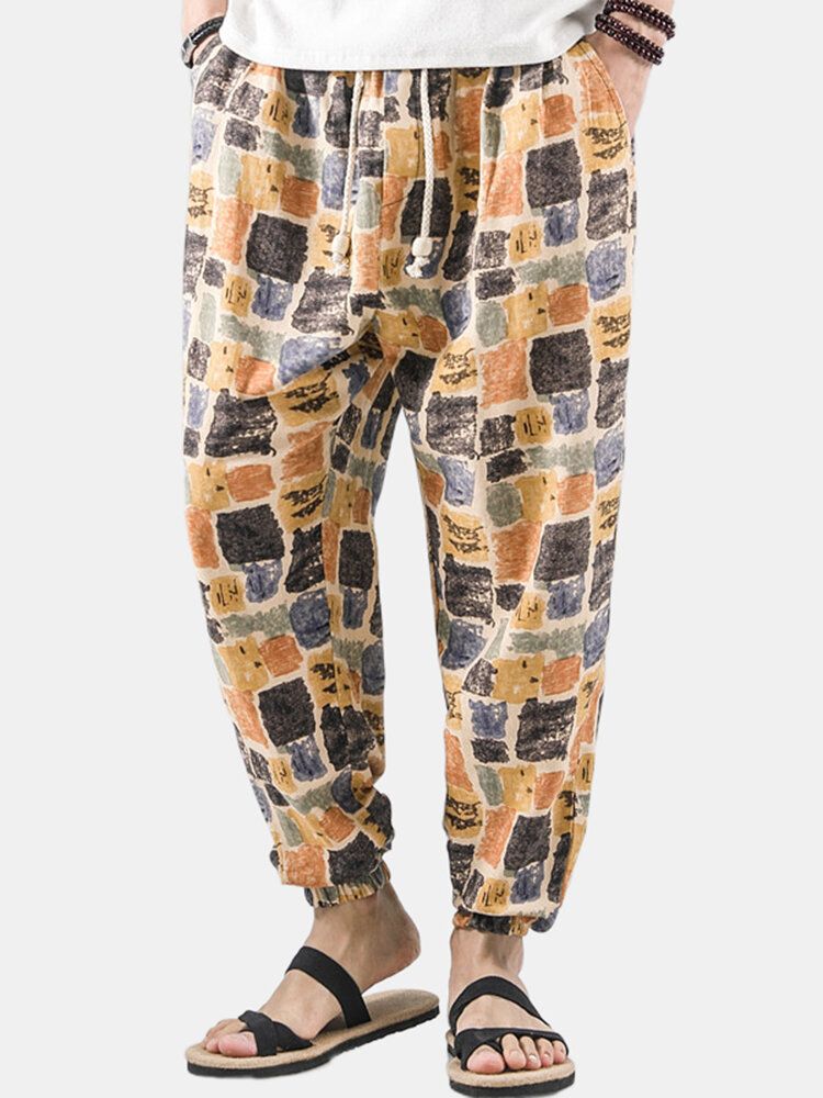 Pantalones Largos Jogger De Cintura Elástica Con Estampado Para Hombre