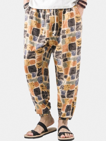 Pantalones Largos Jogger De Cintura Elástica Con Estampado Para Hombre