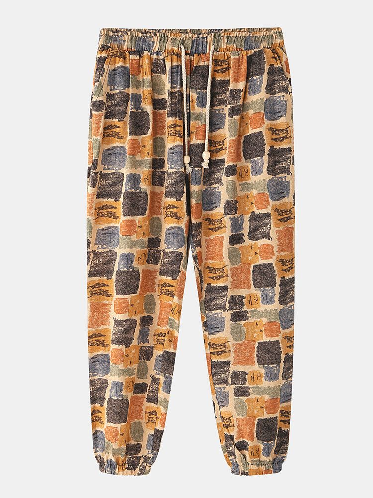 Pantalones Largos Jogger De Cintura Elástica Con Estampado Para Hombre