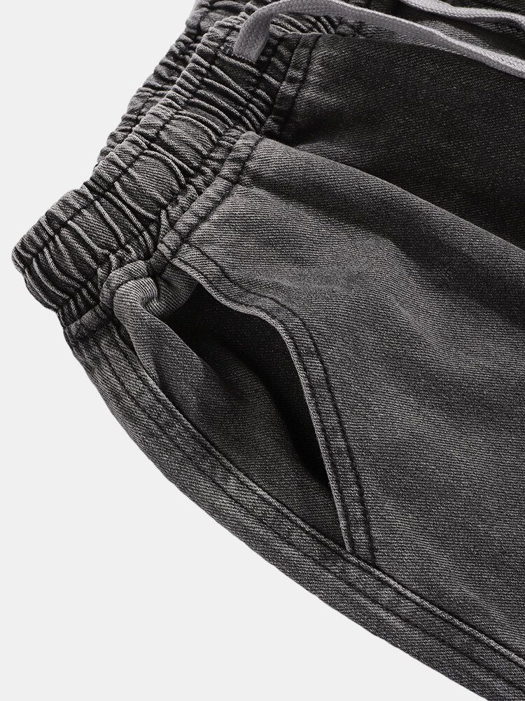 Pantalones De Mezclilla Cargo Con Cordón De Tobillo Elástico De Algodón Con Múltiples Bolsillos Y Apliques Para Hombre