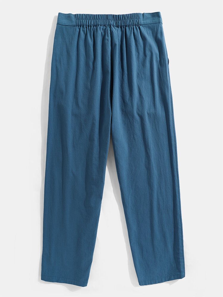 Pantalones De Mosca Con Cremallera Informal De Color Sólido 100% Algodón Para Hombre Con Bolsillo