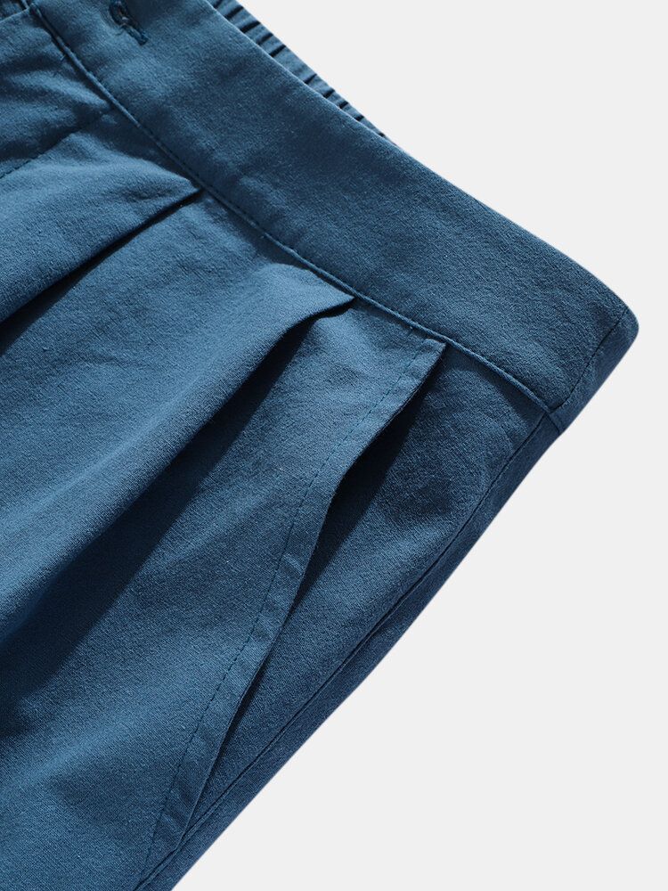 Pantalones De Mosca Con Cremallera Informal De Color Sólido 100% Algodón Para Hombre Con Bolsillo