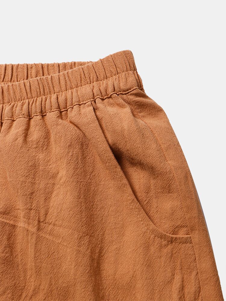 Pantalones De Mujer De Algodón Casual Con Cintura Elástica De Color Liso Liso