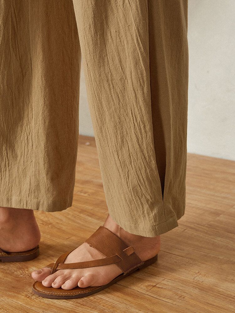 Pantalones De Mujer De Algodón Casual Con Cintura Elástica De Color Sólido