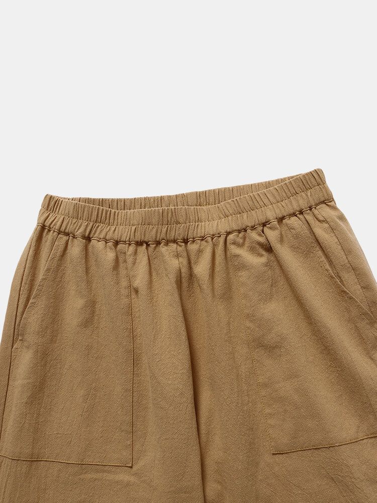 Pantalones De Mujer De Algodón Casual Con Cintura Elástica De Color Sólido