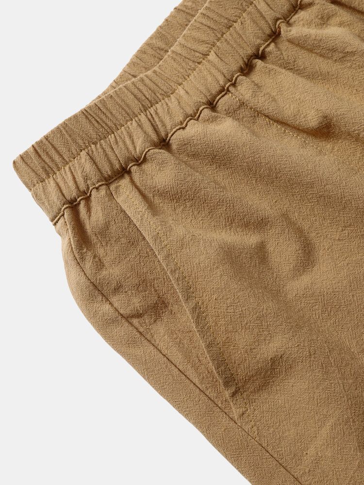 Pantalones De Mujer De Algodón Casual Con Cintura Elástica De Color Sólido