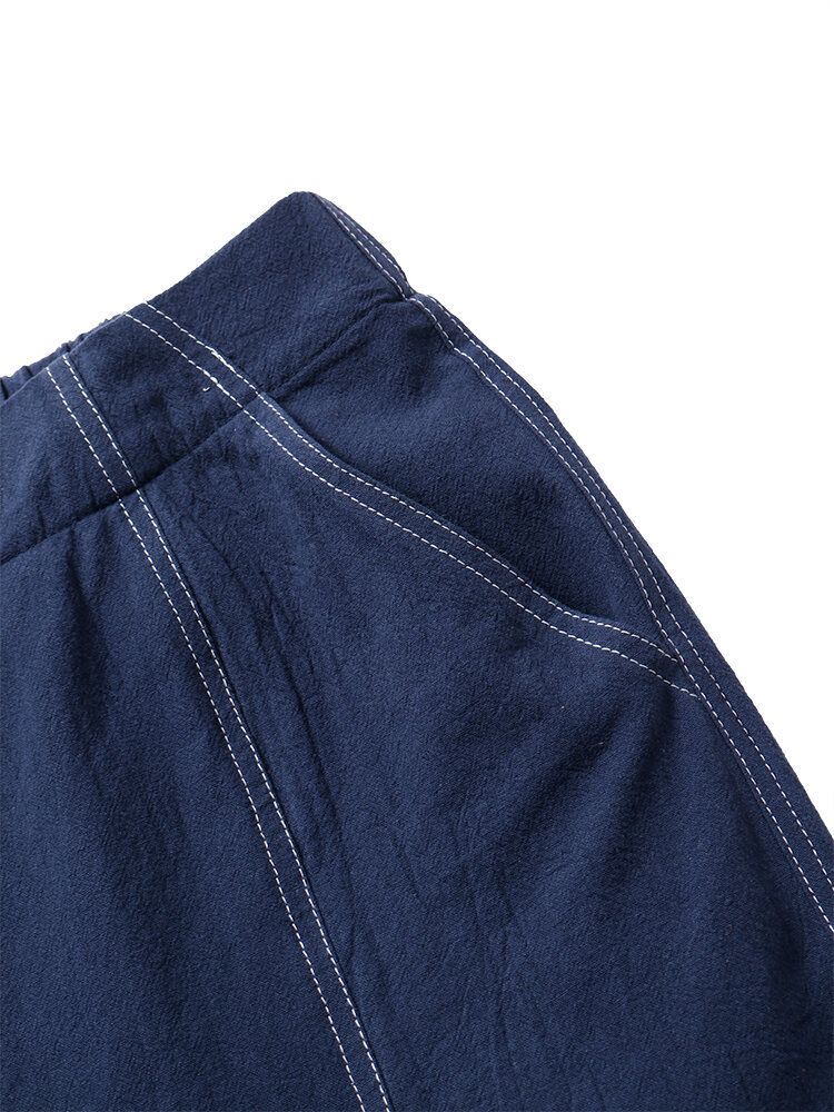 Pantalones De Mujer Sueltos De Pierna Recta De Algodón Informal Con Cintura Elástica De Color Sólido