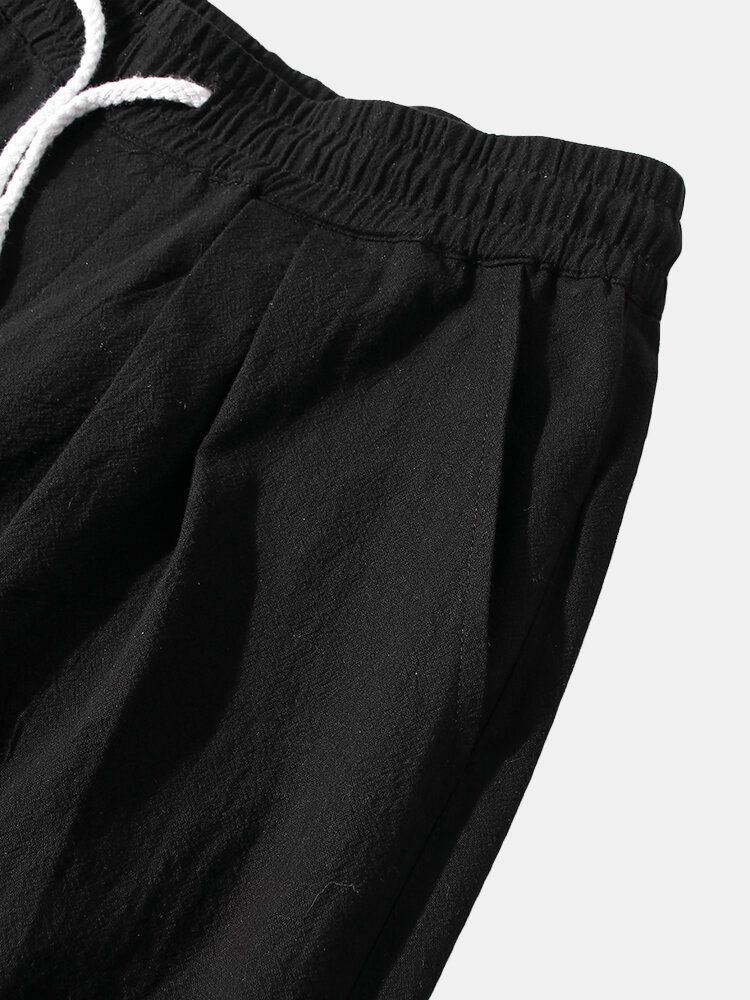 Pantalones Negros Con Cordón De Ajuste Relajado 100% Algodón De Color Sólido Para Hombre