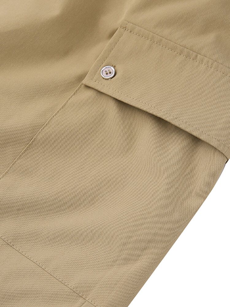 Pantalones De Overoles Casuales De Color Sólido Con Múltiples Bolsillos De Tiro Alto Para Hombre