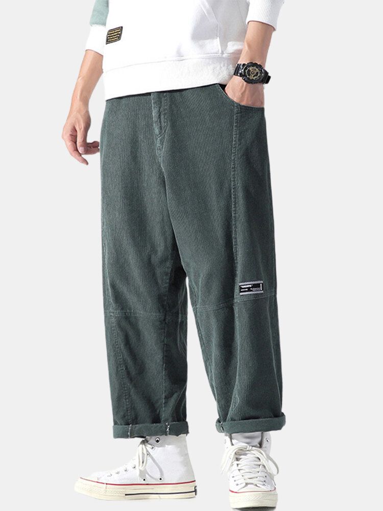 Pantalones De Pana Con Cremallera De Color Sólido Para Hombre Con Bolsillo