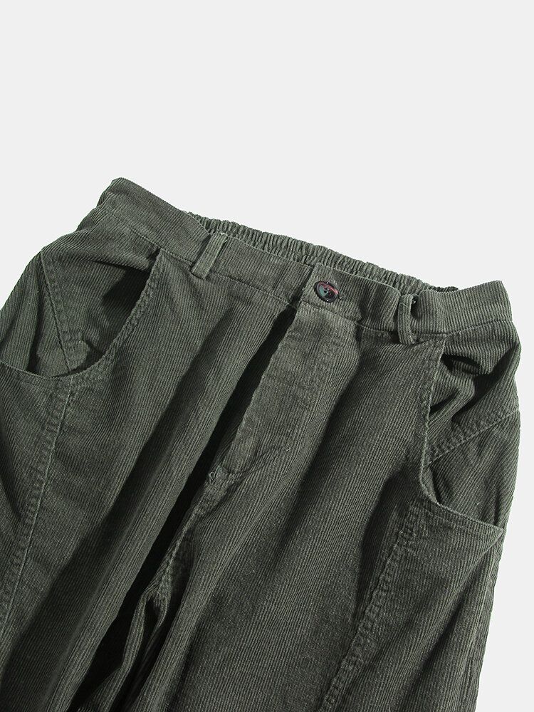 Pantalones De Pana Con Cremallera De Color Sólido Para Hombre Con Bolsillo