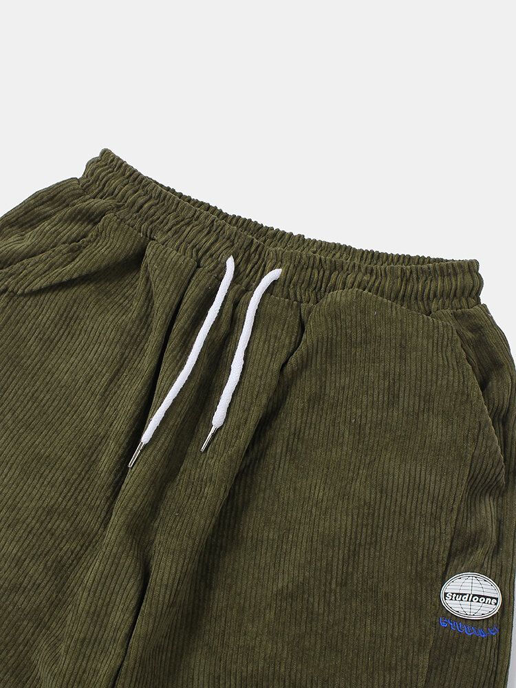 Pantalones Para Hombre De Pana De Algodón Con Cordones Casuales Sólidos Con Cordones