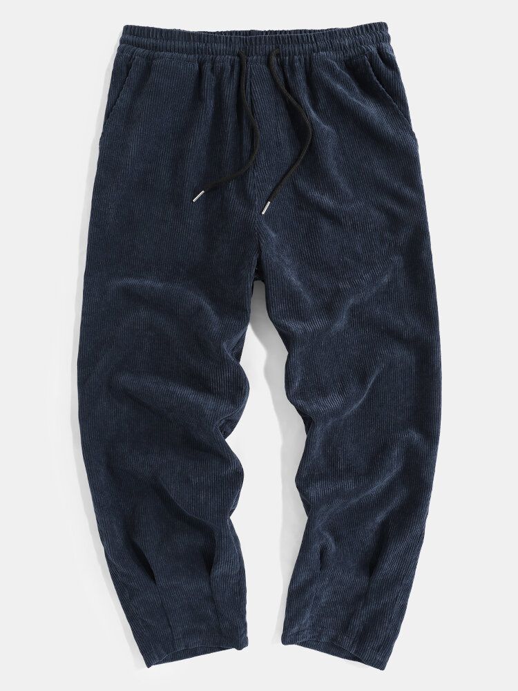 Pantalones De Pierna Ancha Casuales Con Cordón De Pana Para Hombre Con Bolsillo