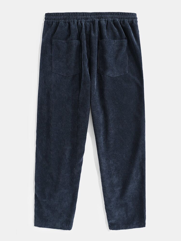 Pantalones De Pierna Ancha Casuales Con Cordón De Pana Para Hombre Con Bolsillo