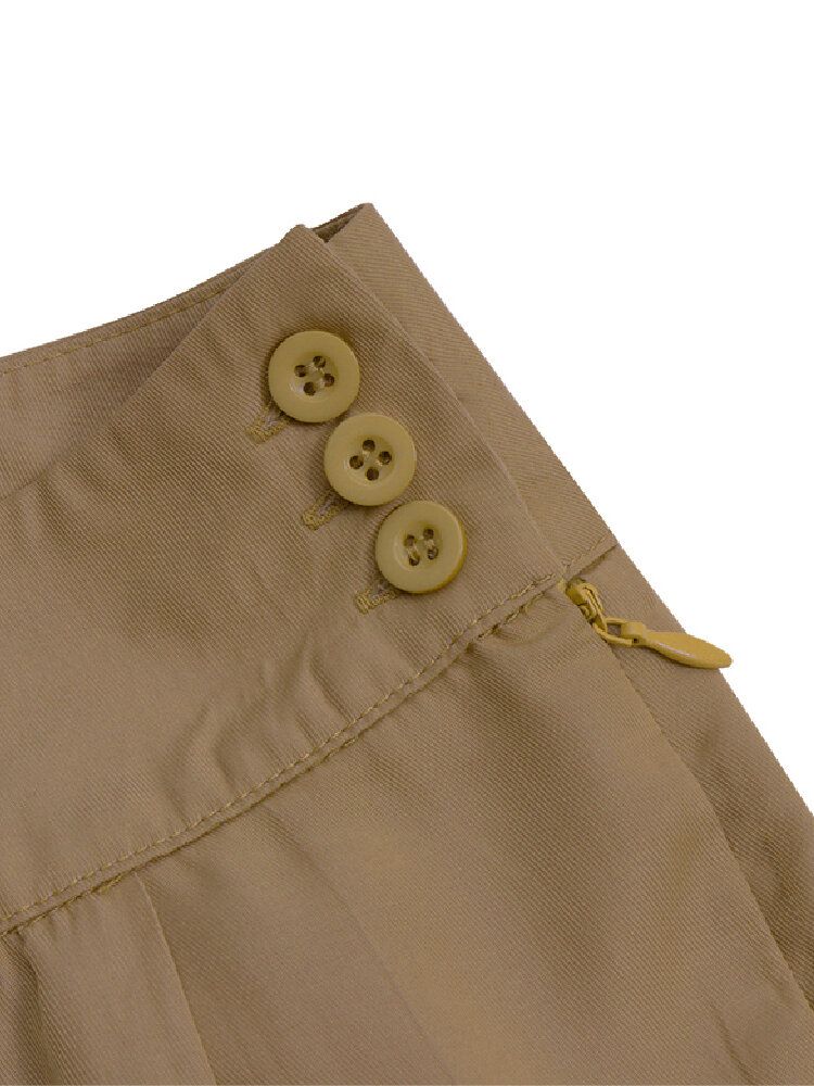 Pantalones De Pierna Ancha Casuales Sueltos Con Bolsillo Con Cremallera Y Botones Laterales De Color Sólido Para Mujer