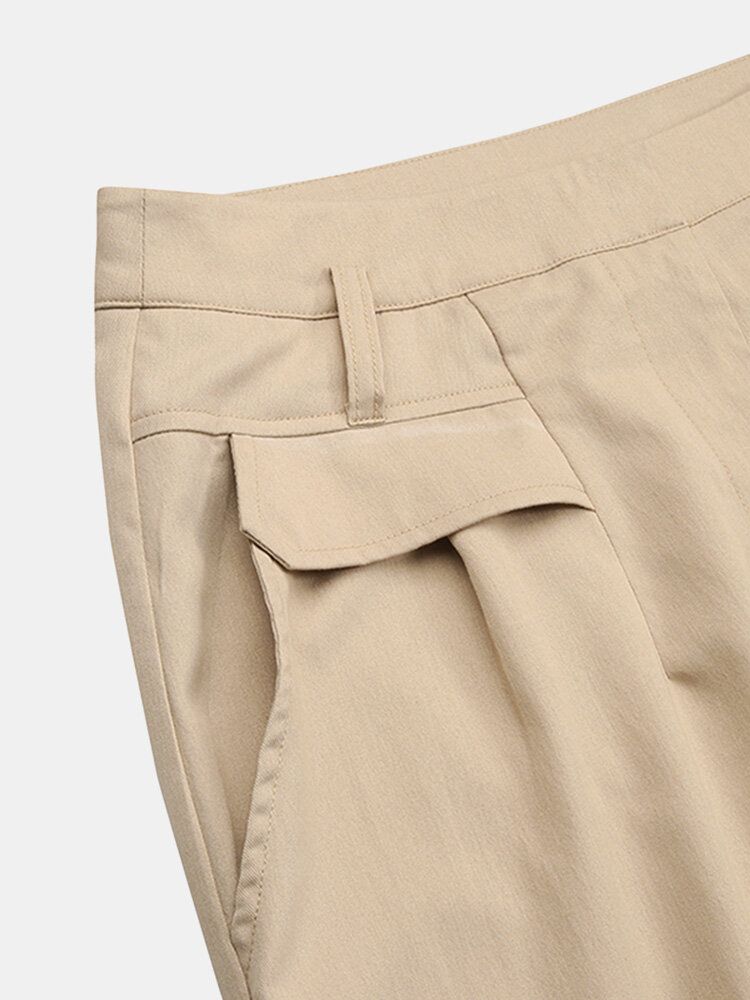 Pantalones De Pierna Ancha De Cintura Alta Con Cremallera Para Mujer Pantalones Casuales De Color Sólido Con Bolsillo