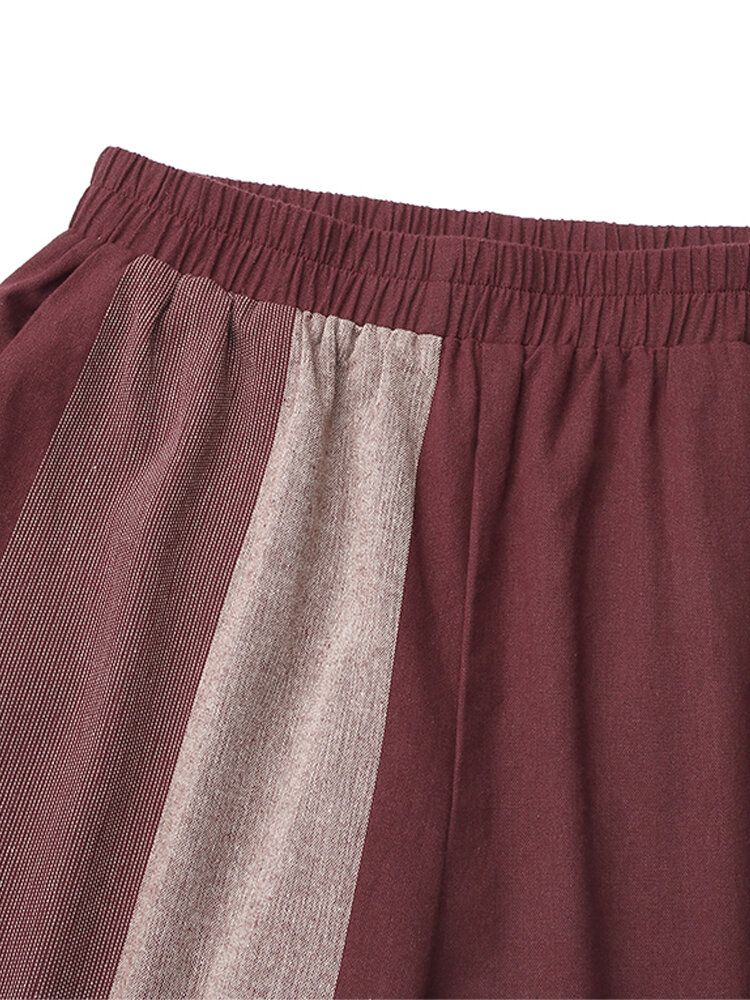 Pantalones De Pierna Ancha De Cintura Elástica De Algodón Con Estampado De Rayas Vintage Para Mujer